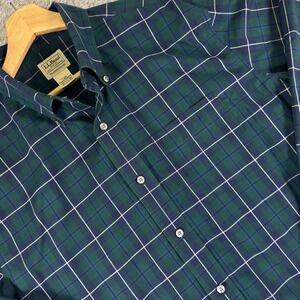 LL Bean Mens L Reg Button Plaid Shirt Long Sleeve Green / Blue Cotton